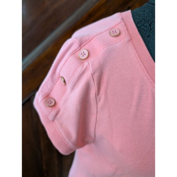 Talbots Pink Stretch Cotton Tee With Button-Detail Shoulders Womens Size M - Picture 2 of 4
